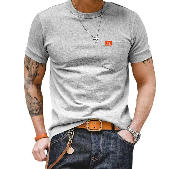 Herren klassisches Kurzarm T-Shirt mit Brusttasche aus hochwertiger Baumwolle EB