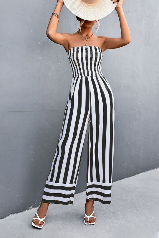 Damen Jumpsuit mit gestreiftem Oberteil und weitem Bein EB