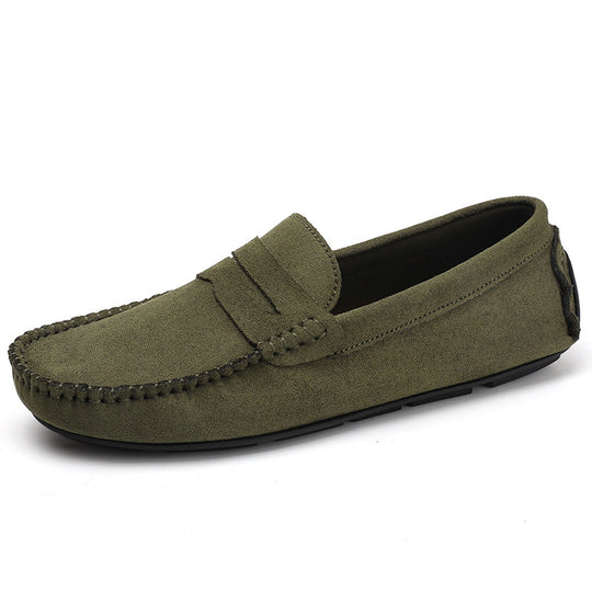 Herren elegante Veloursleder-Mokassin Fahrerhalbschuhe mit handgenähter Vordernaht und flexibler Gummiprofilsohle EB