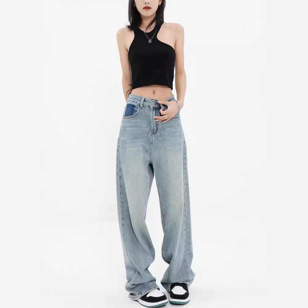 Damen Weite High-Waist Jeans mit modischem Schnitt und lässigem Design EB