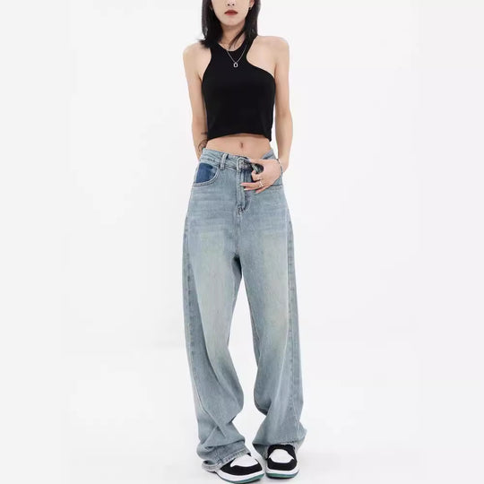 Damen Weite High-Waist Jeans mit modischem Schnitt und lässigem Design EB