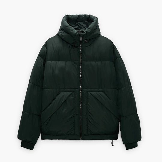 Herren gesteppte Winterjacke mit Kapuze und großzügigen Taschen Hedi-Mode