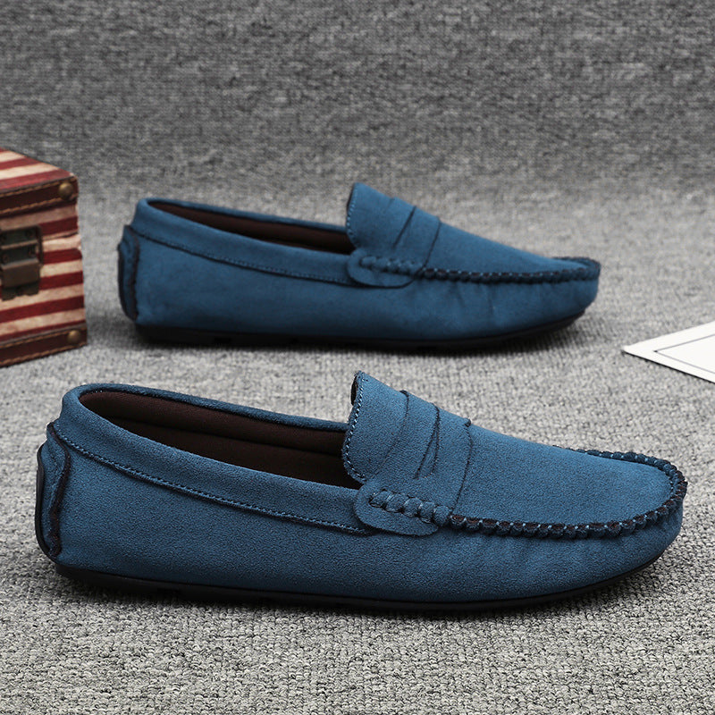 Herren elegante Veloursleder-Mokassin Fahrerhalbschuhe mit handgenähter Vordernaht und flexibler Gummiprofilsohle EB