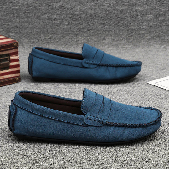 Herren elegante Veloursleder-Mokassin Fahrerhalbschuhe mit handgenähter Vordernaht und flexibler Gummiprofilsohle EB