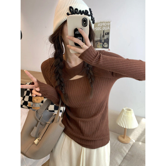 Damen Langarmshirt mit offener Schulterpartie und Rippstrickmuster EB