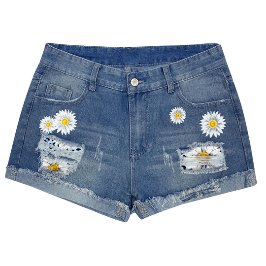 Damen Jeansshorts mit auffälligen Blumenapplikationen und lässigem Schnitt EB