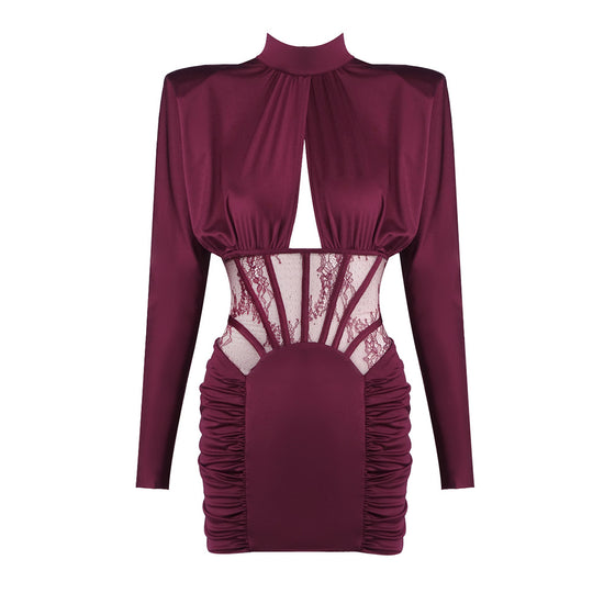 Damen Figurbetontes Cocktailkleid mit elegantem Spitzenbesatz und Raffungen EB