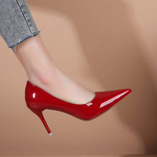 Damen elegante spitze Stiletto-Pumps mit hochglänzendem Finish EB