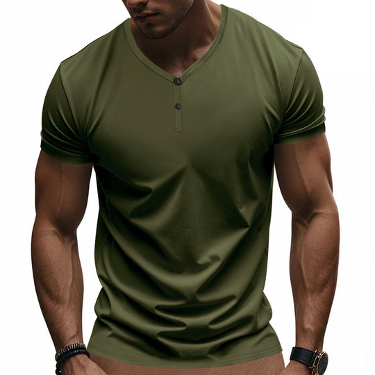 Herren Kurzarm Henley-T-Shirt mit strukturiertem V-Ausschnitt EB