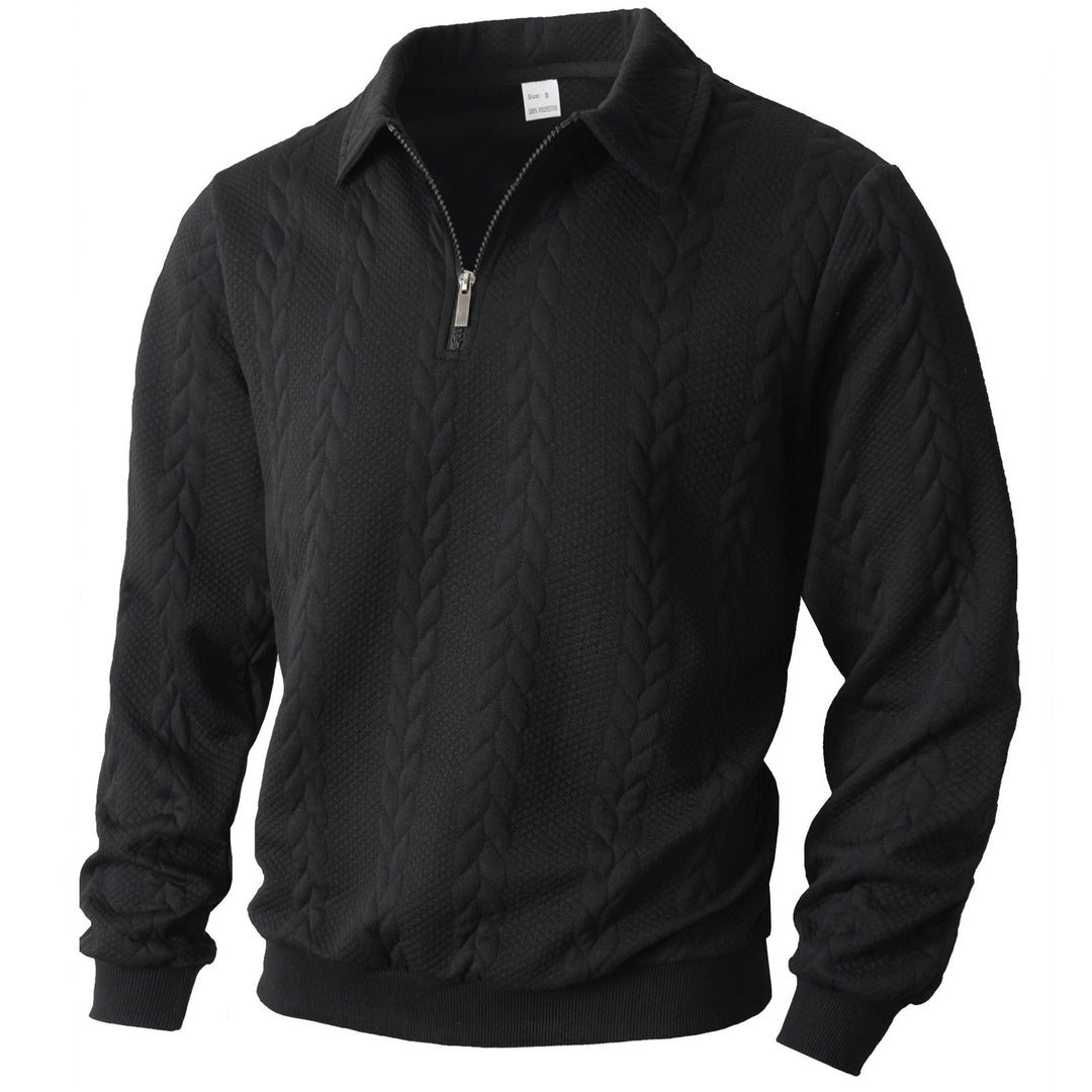 Herren nan Halbzip-Pullover mit Kentkragen, Zopfstrickstruktur und geripptem Saum EB