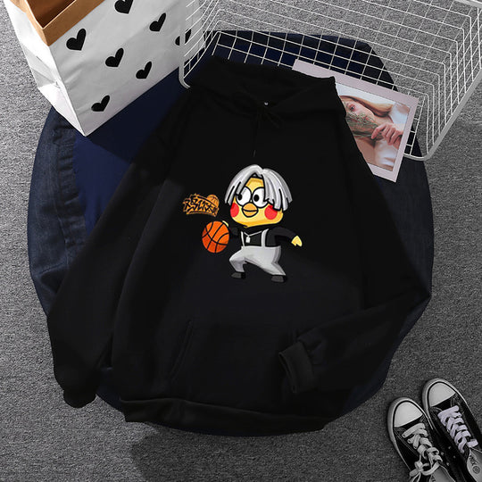 Unisex nan Kapuzenpullover mit Comic-Küken Basketballprint, Kängurutasche und weichem Fleece EB