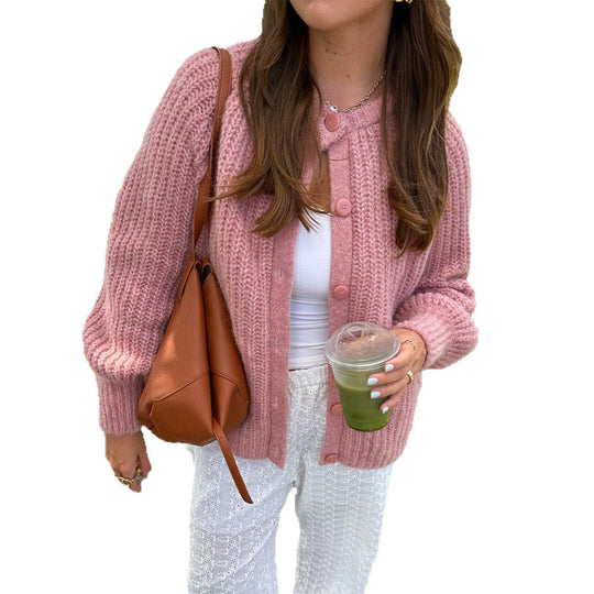 Damen nan grobgestrickter Oversize-Cardigan mit Kokosknopfleiste und überschnittener Schulter EB