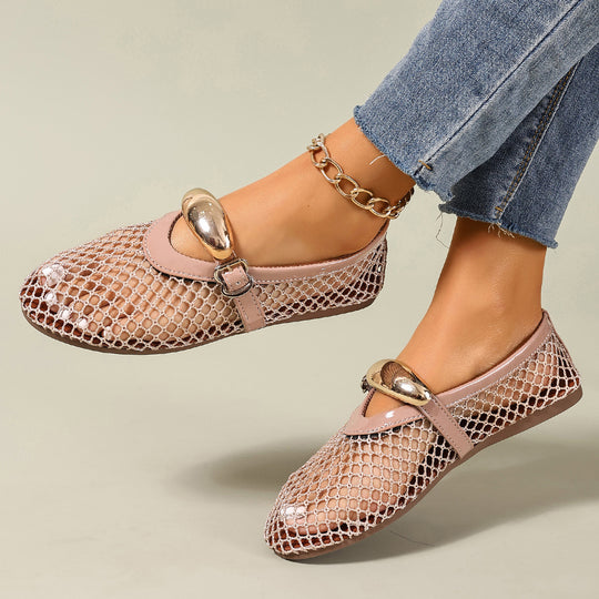 Damen luftige Schlüpfschuhe mit elegantem Netzdesign und modischer Schnalle EB