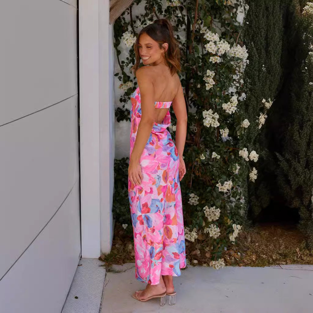 Damen Maxi-Kleid mit schulterfreiem Design und fließendem Schnitt EB