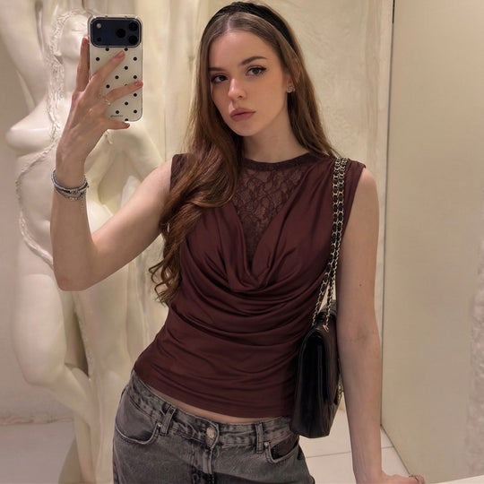 Damen Elegantes Oberteil mit raffinierter Spitzenpartie EB