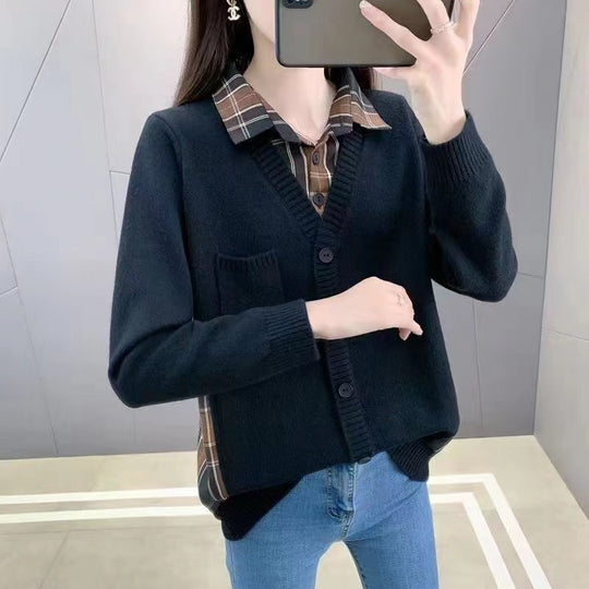 Damen Strickjacke mit V-Ausschnitt und praktischer Brusttasche EB