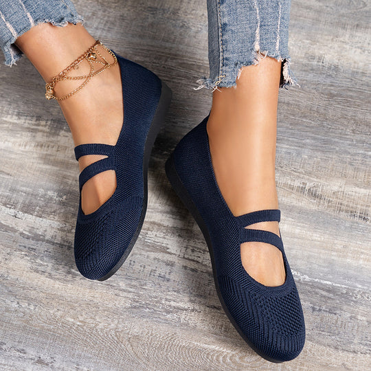 Damen Ballerinas mit elastischen Kreuzriemen und atmungsaktivem Obermaterial EB