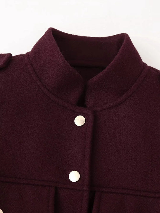 Damen kurze Militärjacke mit Taschen und dekorativen Knöpfen EB