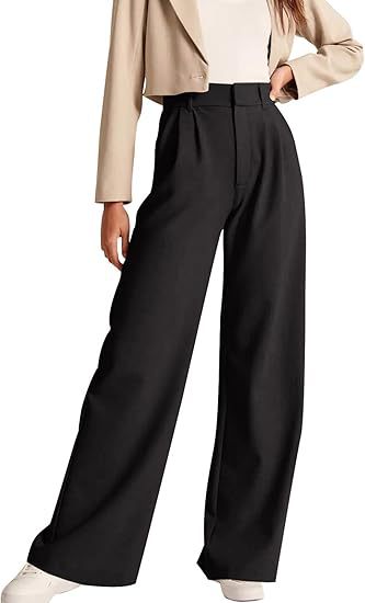 Damen weite High-Waist Hose mit Falten- und Bunddetails EB