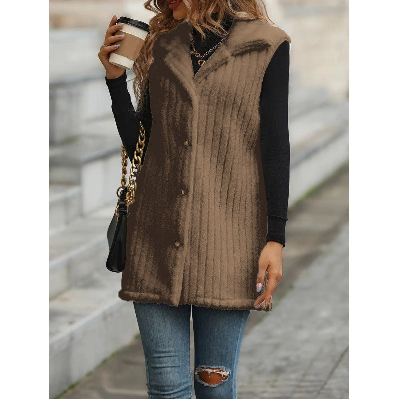 Damen Elegante und kuschelige Teddyjacke mit Knopfleiste EB