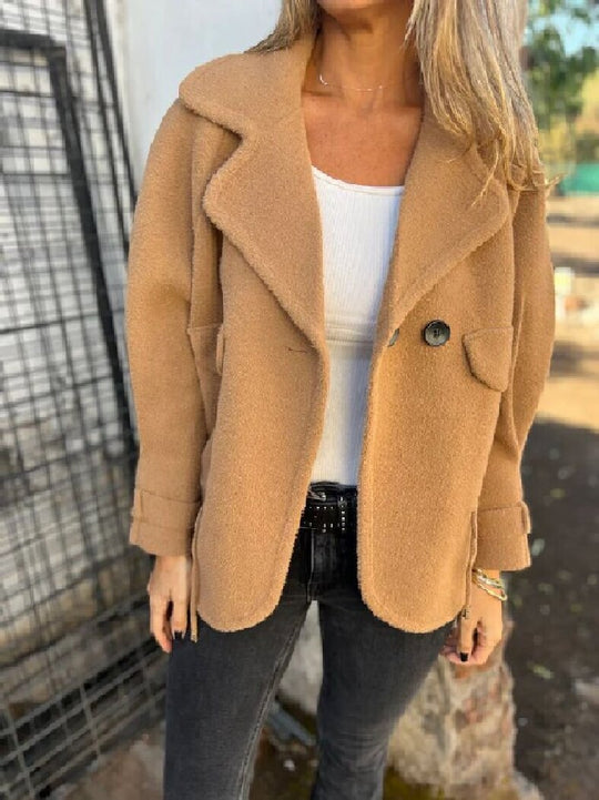 Damen Lässige Oversized-Jacke mit stylischem Kragen und Knopfverschluss EB