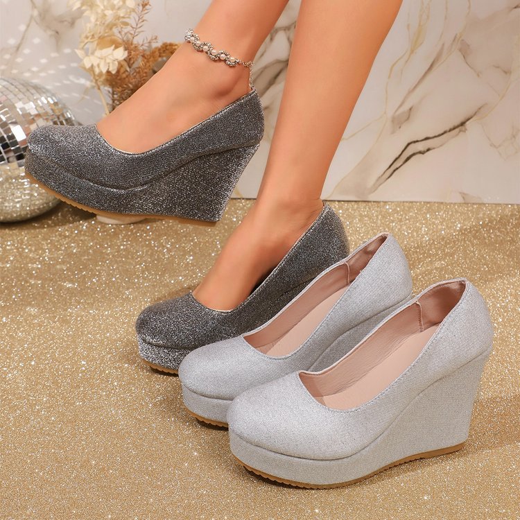 Damen Glamouröse Wedge-Pumps mit funkelnder Oberfläche EB