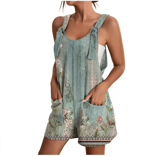 Damen lässiger Overall mit floralem Design und praktischen Taschen EB