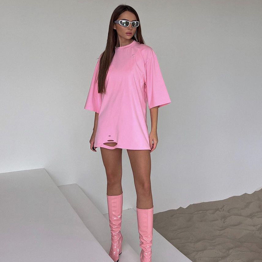 Damen oversized Longshirt mit Statement-Print, dreiviertelärmeln und lockerer Tunika-Silhouette Eichborn Berlin