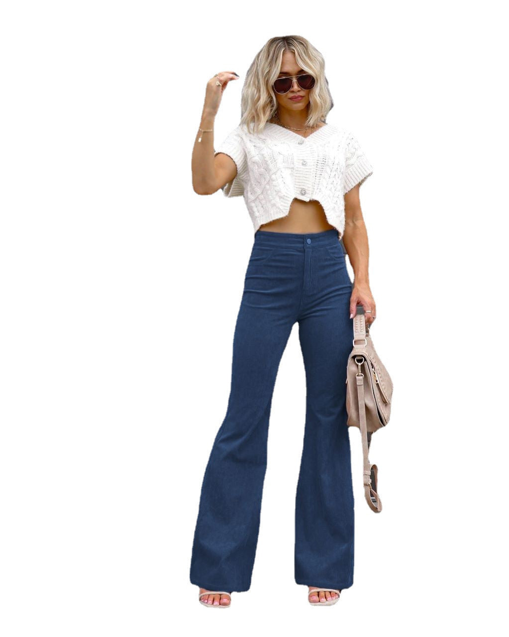 Damen Modische Hochbund-Flared-Jeans EB