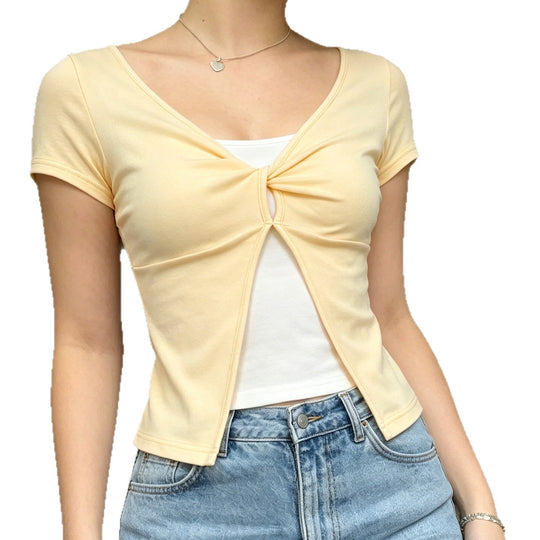 Damen Süßes kurzes T-Shirt mit Knoten-Design und Cut-out-Details EB