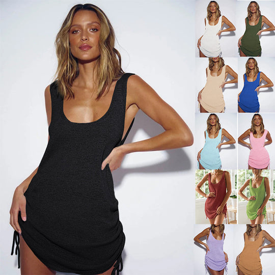 Damen lässiges Strandkleid mit Kordelzug EB