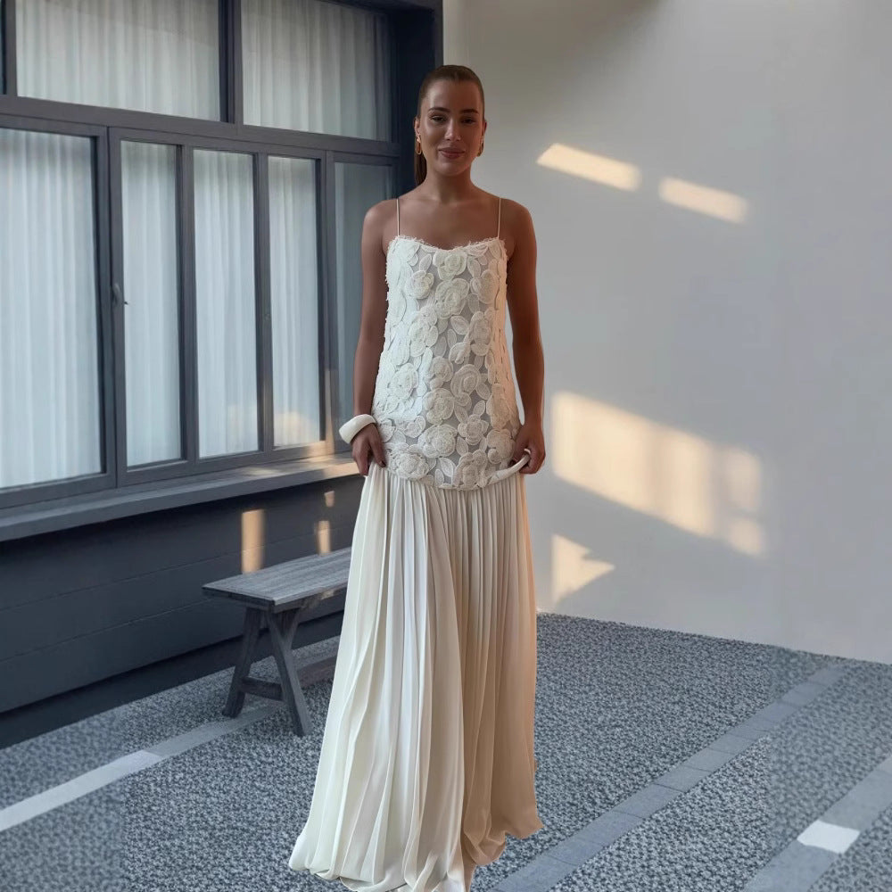 Damen Elegantes Abendkleid mit floralem Spitzenoberteil und schwingendem Rock EB