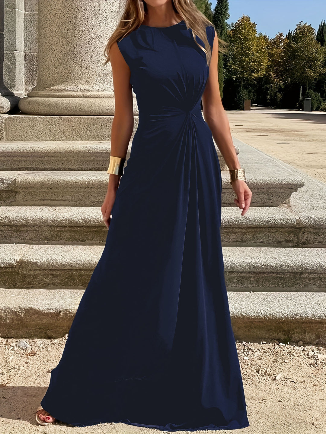 Damen Maxikleid mit Elegantem Knoten-Detail und Fließendem Schnitt EB