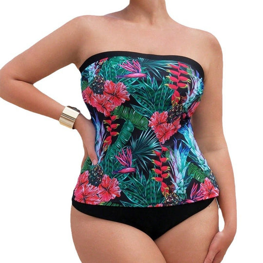 Damen Bandeau Badeanzug mit floralem Muster und hohem Komfort EB