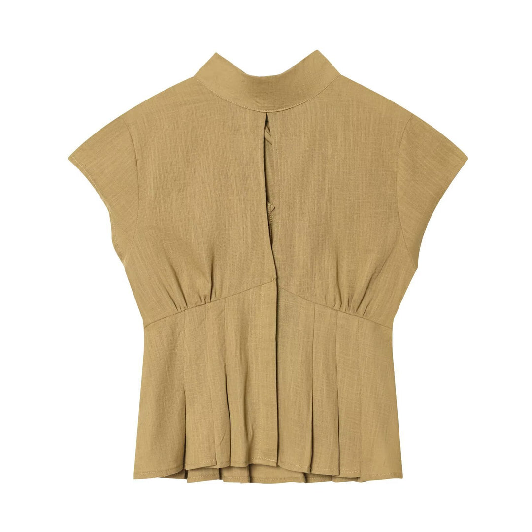 Damen modische Bluse mit asymmetrischem Schnitt und dekorativen Falten EB