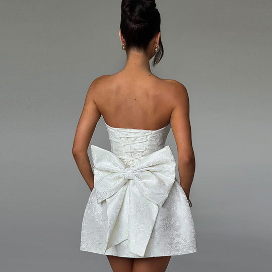 Damen schulterfreies Cocktailkleid mit elegantem Schleifendetail EB