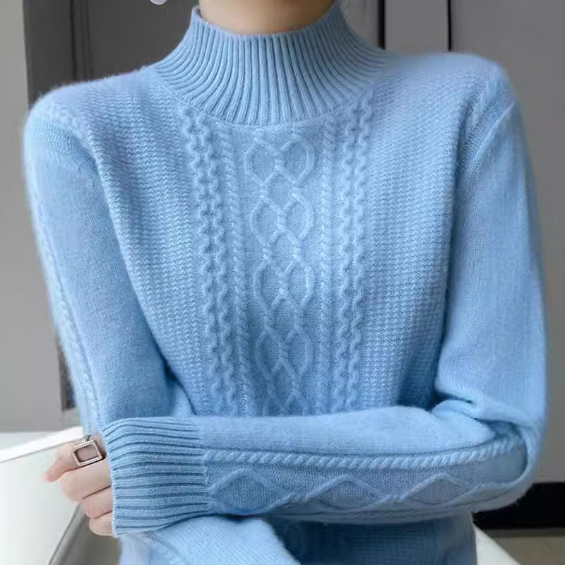 Damen Strickpullover mit elegantem Zopfmuster und hoch geschlossenem Kragen EB