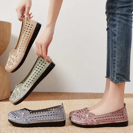 Damen Komfortable Ballerinas mit floraler Stickerei EB