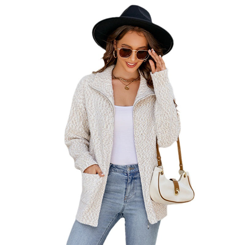 Damen kuschelige Strickjacke mit diagonalen Wellenmustern EB