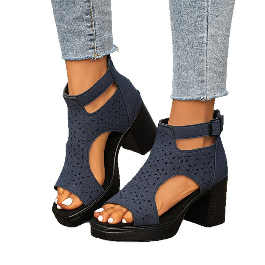 Damen Modische Plateau-Sandalen mit atmungsaktivem Cut-Out-Design EB