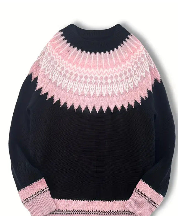 Damen nan Norwegerpullover aus Wollmix mit Rundhalsausschnitt und traditionellem Fair-Isle-Yoke EB