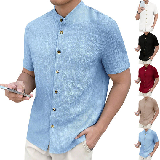 Herren nan leichtes Knitterstruktur-Überhemd mit umgeschlagenen Ärmeln entspannter Overshirt-Silhouette EB