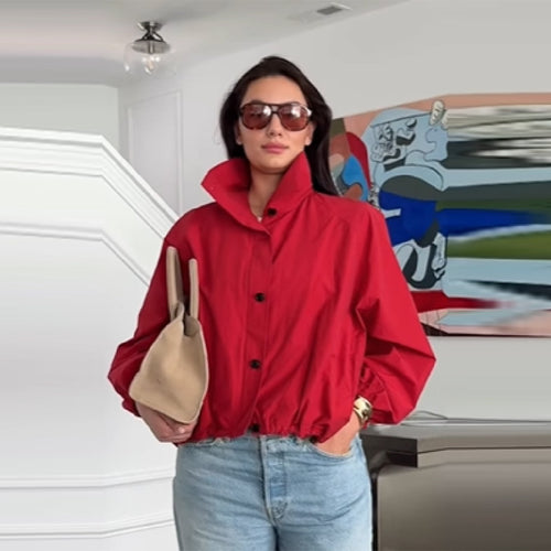 Damen Modische Kurzjacke mit hohem Kragen und elastischem Bund EB
