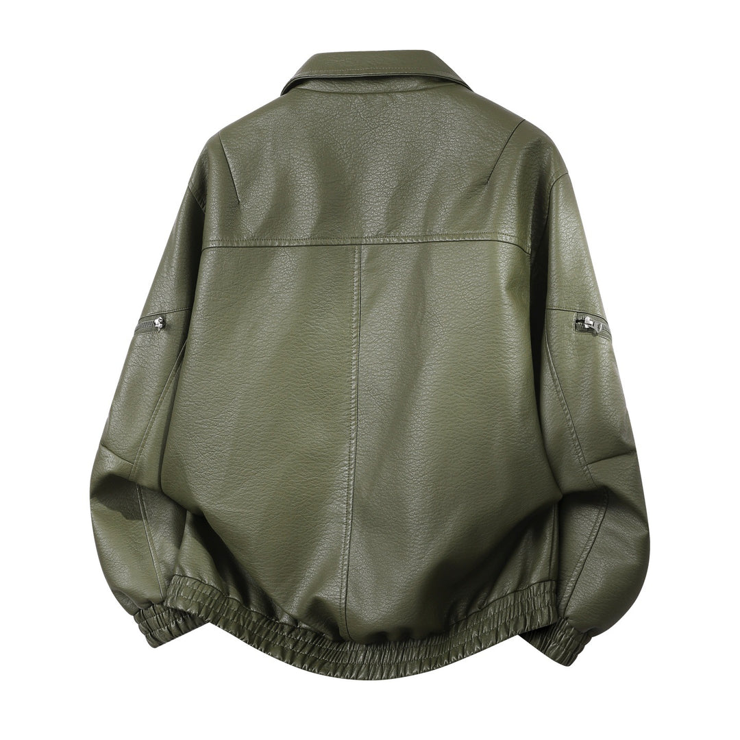 Herren oversized Kunstleder-Blouson mit elastischem Saum und verdecktem Reißverschluss EB