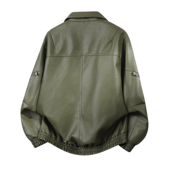 Herren oversized Kunstleder-Blouson mit elastischem Saum und verdecktem Reißverschluss EB