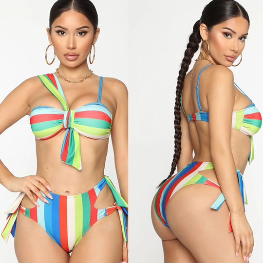 Damen Bikini-Set mit Hochgeschnittenem Design und Verspieltem Schleifenverschluss EB