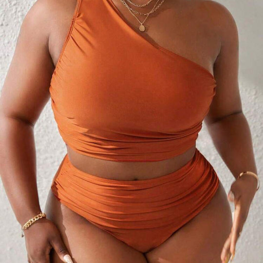 Damen Einseitiger Bikini-Set mit modischem Wickeldetail und hohem Bund EB