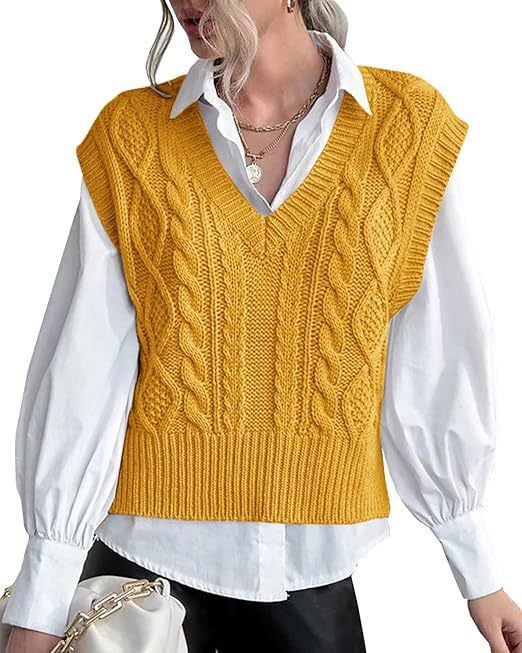 Damen Strickweste mit V-Ausschnitt und Zopfmuster EB