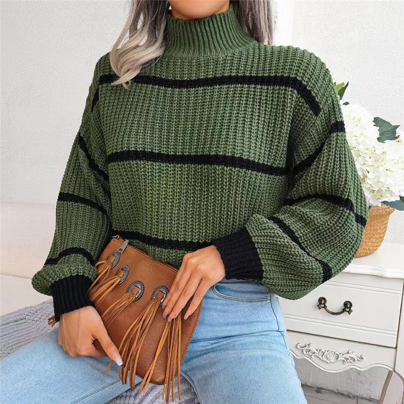 Damen Strickpullover mit überschnittenen Schultern und Stehkragen EB