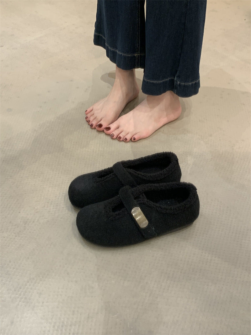 Damen Hausschuhe mit weichem Fleece-Innenfutter und modischem Schnallenverschluss EB